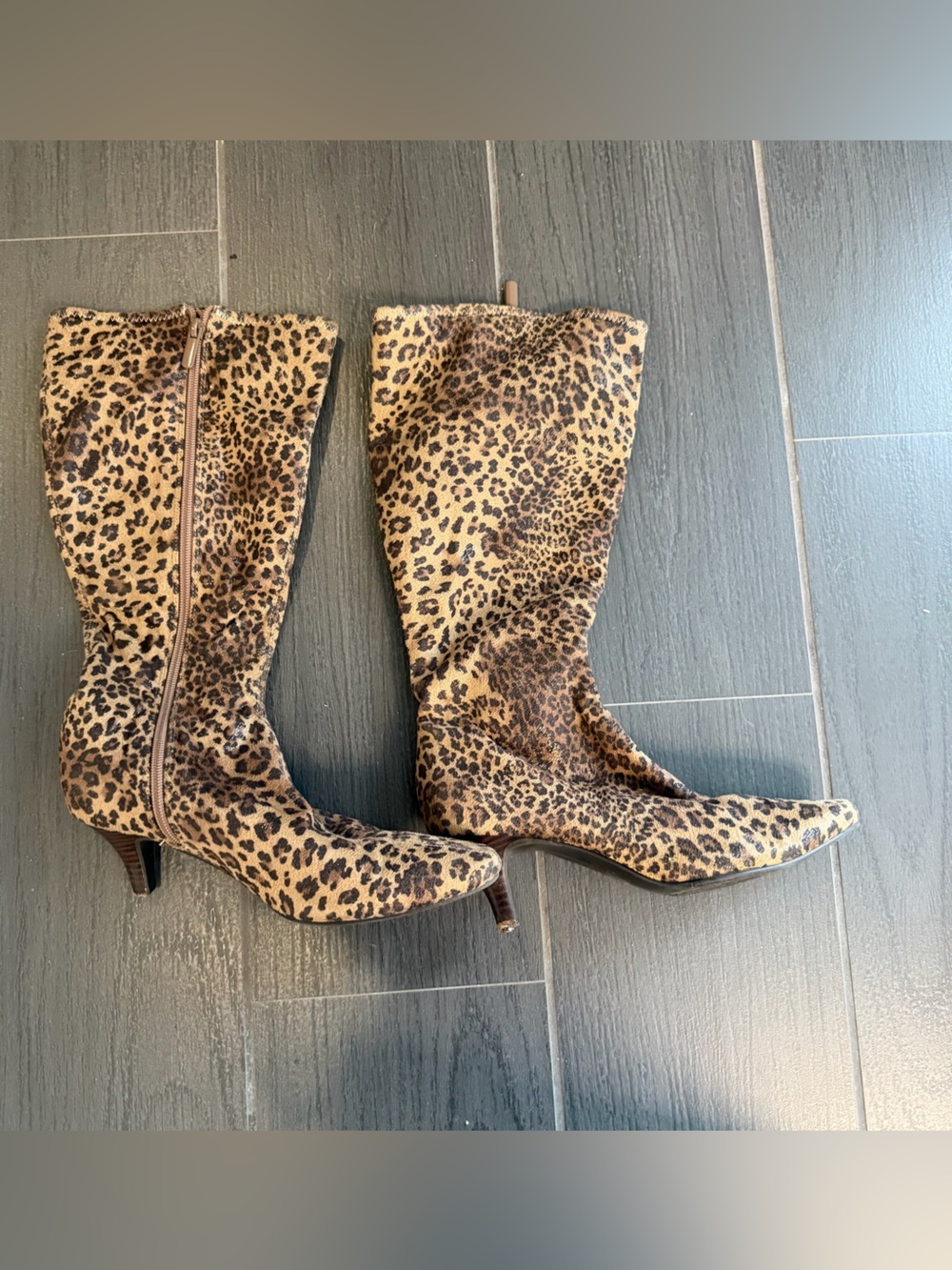 Impo Leopard Print Mid-Calf Heeled Boots - Tan/Black